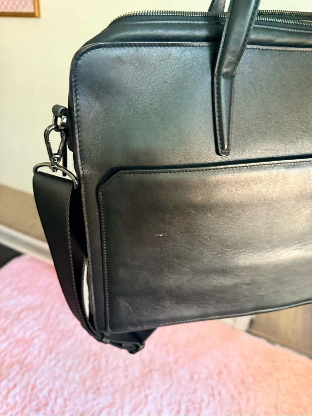 MCM Black Leather Laptop Briefcase with Detachable Strap